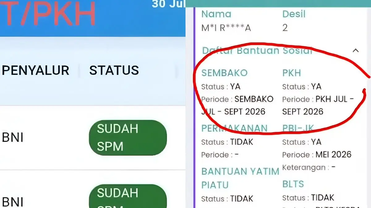 Bank penyalur sudah SPM (kiri) dan status bansos tahap ketiga (kanan) (Foto: YouTube Arfan Saputra Channel, Diary Bansos)