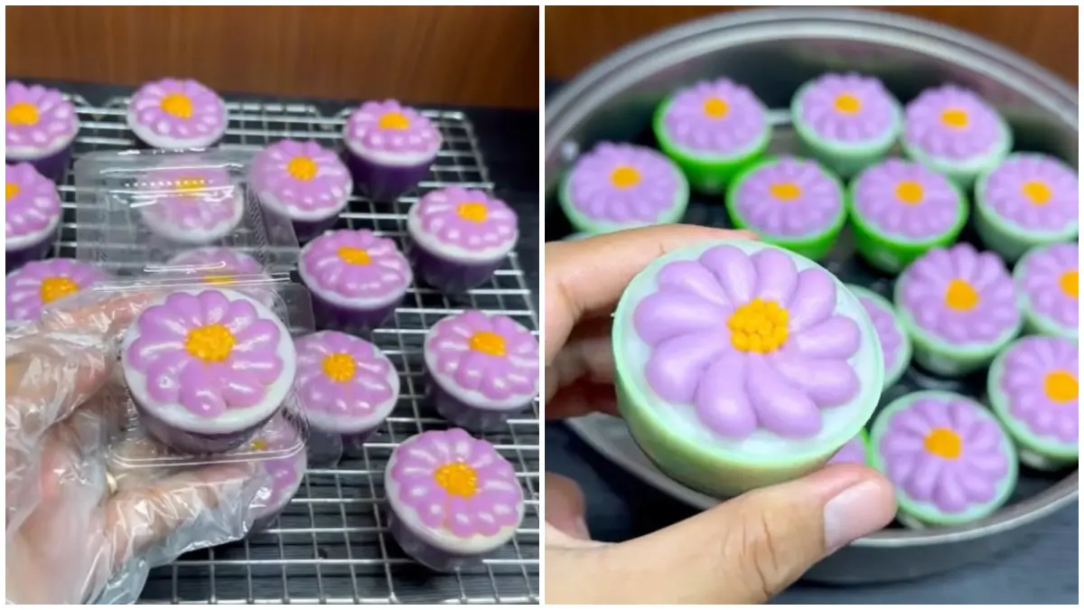 Resep kue talam ubi ungu dengan sentuhan kreatif yang lebih modern. (Foto: Kanal Youtube @DapurLilies)