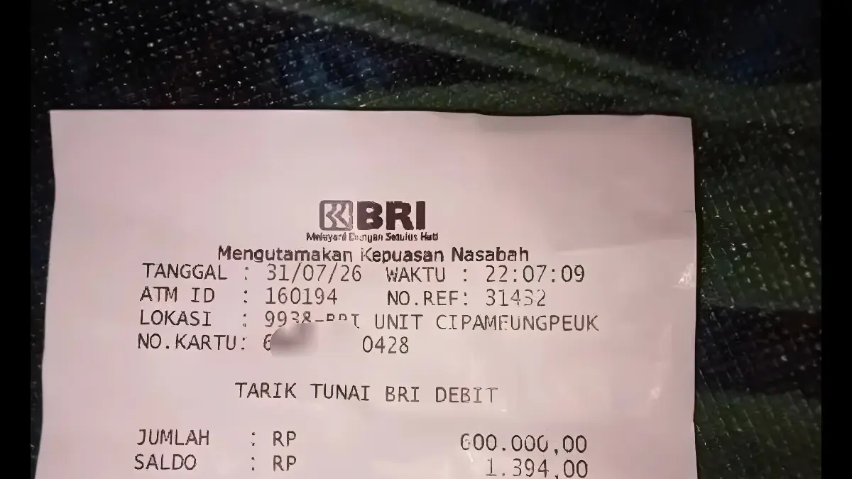 Struk bukti pencairan bansos tahap ketiga (YouTube Arfan Saputra Channel)