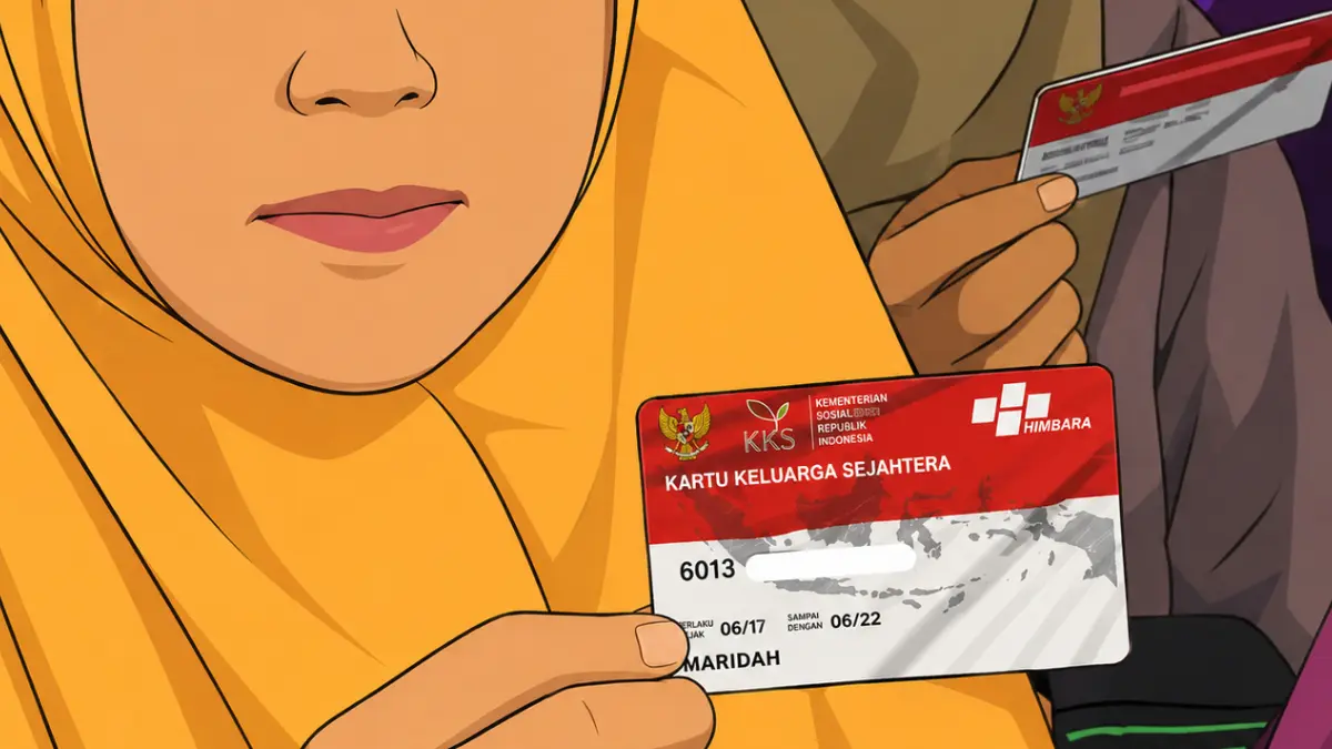 Ilustrasi KPM pemegang KKS Merah Putih untuk cairkan bansos (Foto: YouTube Linjamsos Oke/diolah oleh AI)