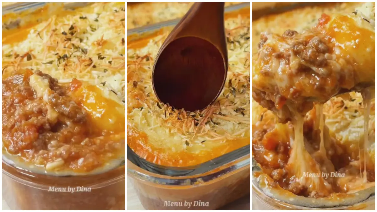 Resep Baked Mashed Potato Bolognese yang dibagikan akun Instagram @menubydina. (Foto : Instagram @menubydina)