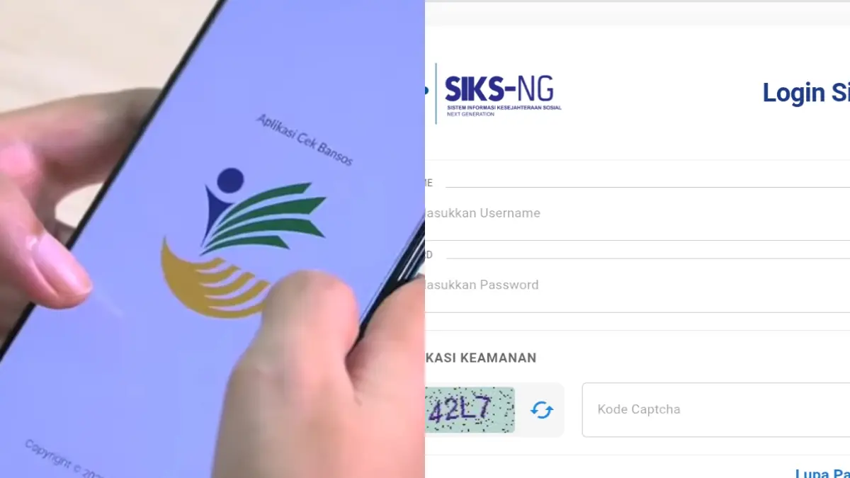 Aplikasi Cek Bansos (kiri) Situs SIKS-NG (kanan) (YouTube Pusdatin Kesos, siks.kemensos.go.id)