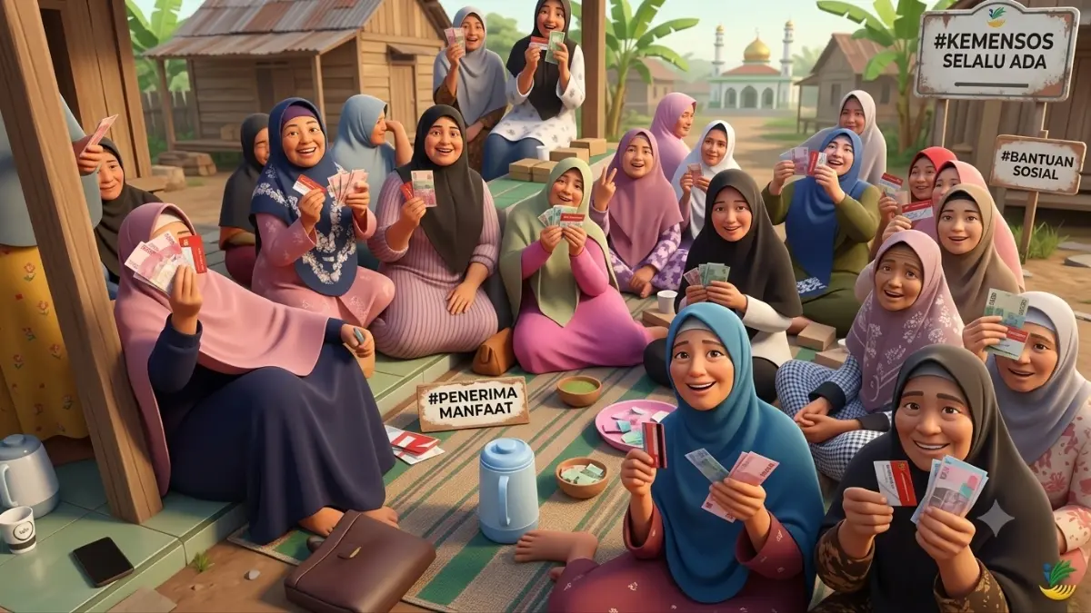 Ilustrasi pencairan bantuan sosial oleh KPM (YouTube Kemensos RI/Diolah dengan Gemini AI)