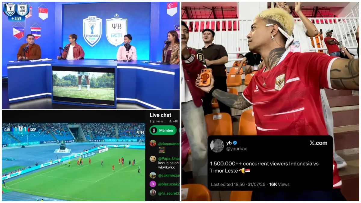 Siaran Timnas Indonesia di kanal YouTube YB sukses memecahkan rekor hingga 1,6 juta penonton bersamaan saat Piala AFF 2026.
(Foto : tangkapan layar TikTok: @timnaspedia.idn)