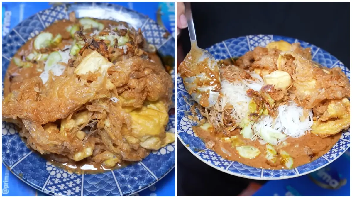 Tampilan Ketoprak Tahu Telor yang nikmat dengan tambahan kerupuk dari Ketoprak Cirebon Bang Herman. (Foto: Kanal YouTube Anak Kuliner)