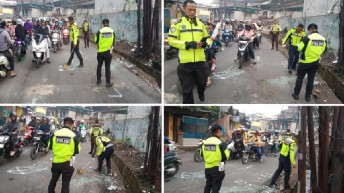 Satlantas Polres Bogor saat melakukan olah TKP di lokasi kecelakaan di Gunung Putri, Kabupaten Bogor, Rabu, 5 Agustus 2026. (Dok. Satlantas Polres Bogor)