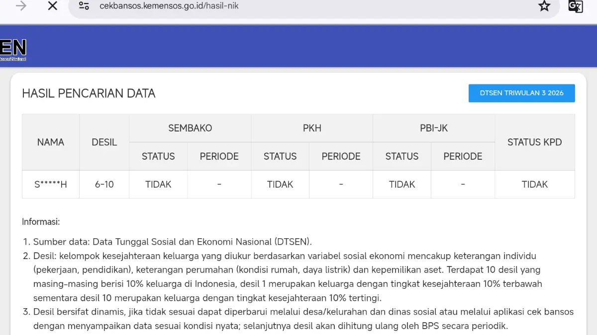 Status desil bansos tinggi (cekbansos.kemensos.go.id)