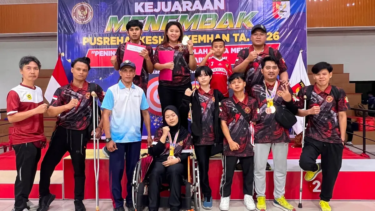 Atlet menembak NPCI Kabupaten Bogor berhasil meraih tujuh medali pada ajang Pusrehab Kemhan Shooting Para Sport 2026 di Lapangan Tembak Senayan.(Dok. NPCI)