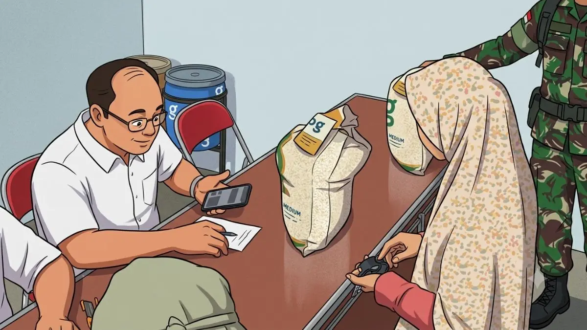 ilustrasi penyaluran bansos beras 30 kg (instagram @desagagaksipat diolah gemini AI)