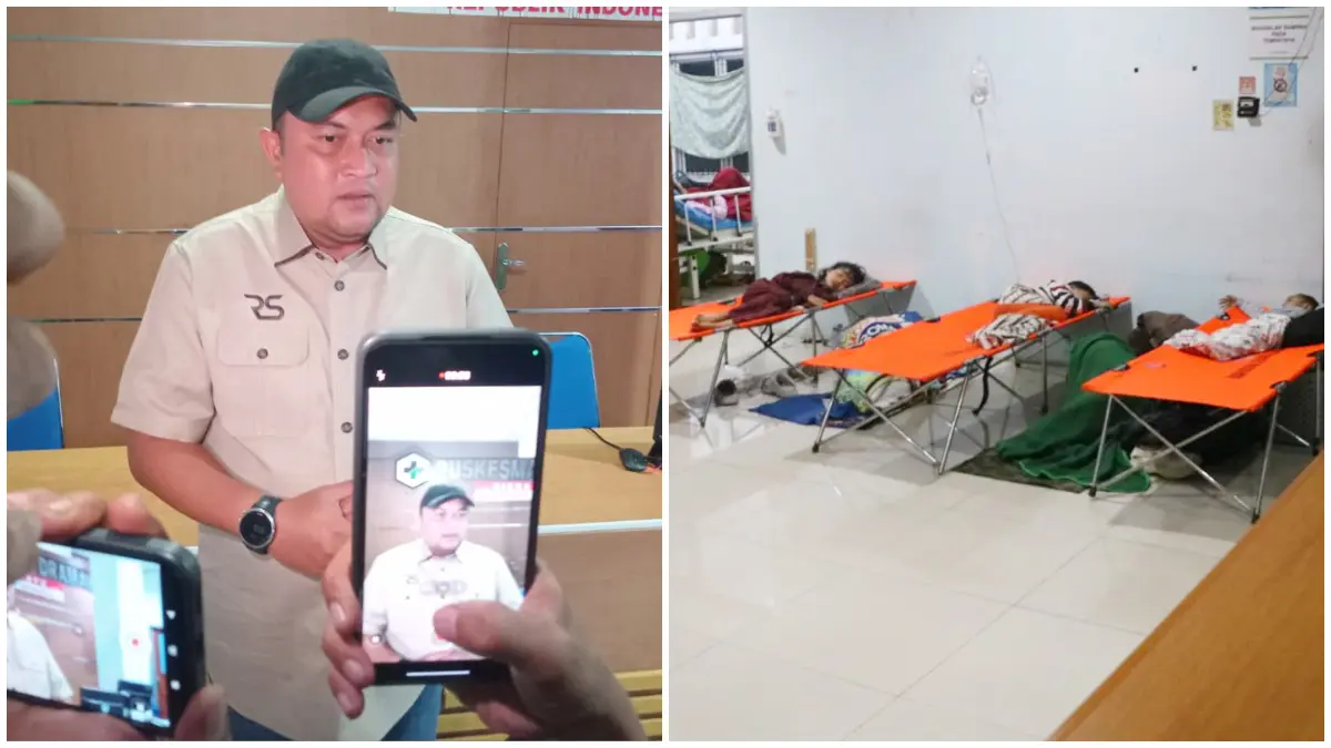 Bupati Bogor, Rudy Susmanto meninjau siswa SD yang diduga keracunan MBG saat menjalani perawatn di Puskesmas Dramaga Jumat 7 Agustus 2026 dini hari. (Foto : Hendi/Radar Bogor)
