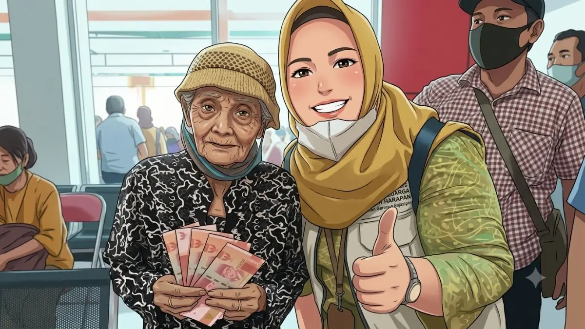 ilustrasi KPM memegang dana bansos (instagram @pkh_kotasemarang diolah gemini AI)