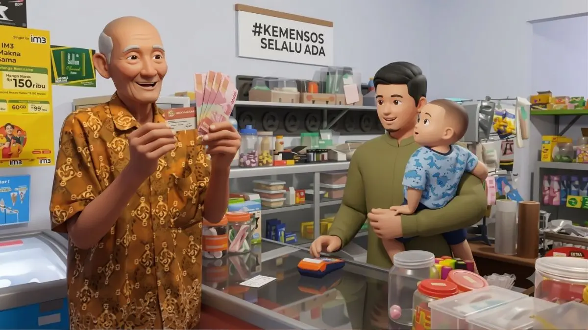 Ilustrasi pencairan bantuan sosial oleh KPM (YouTube Kemensos RI/Diolah dengan Gemini AI)