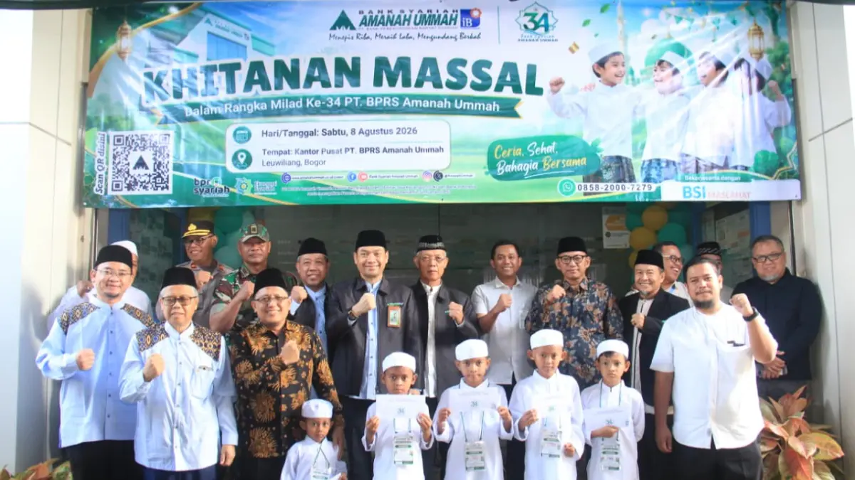 PT BPRS Amanah Ummah mengadakan kegiatan sosial berupa Khitanan Massal bagi masyarakat umum dalam rangka peringatan milad ke-34 di Leuwiliang, Sabtu, 8 Agustus 2026. (Dok. BPRS Amanah Ummah)