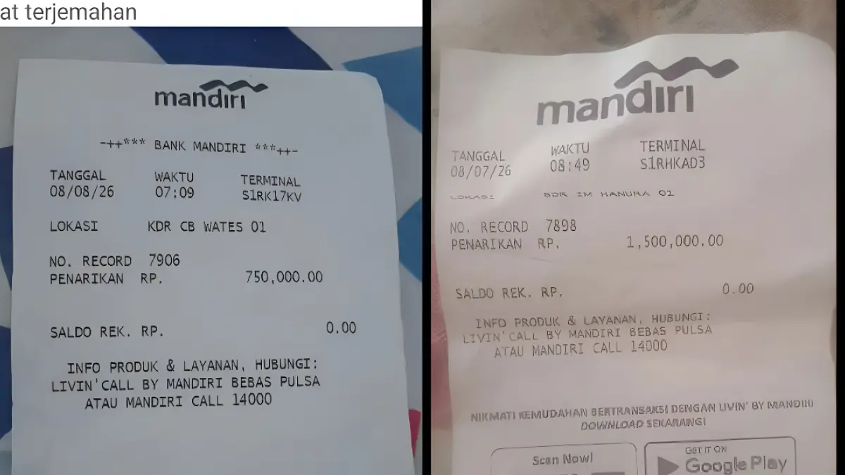 Bukti penarikan saldo bansos di KKS Bank Mandiri (YouTube Arfan Saputra Channel)