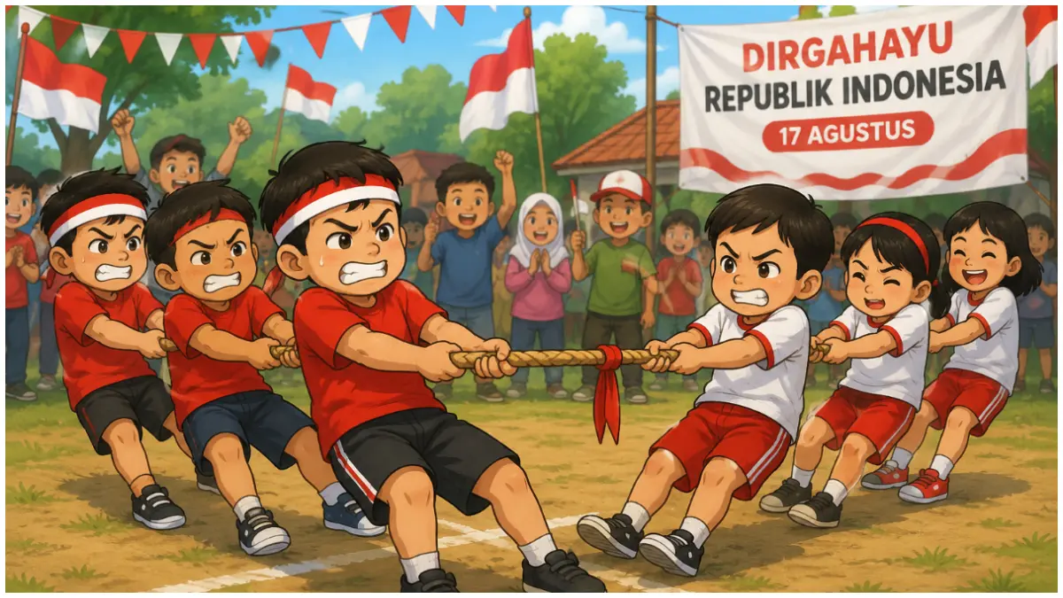 Ilustrasi lomba 71 Agustusan untuk anak-anak.