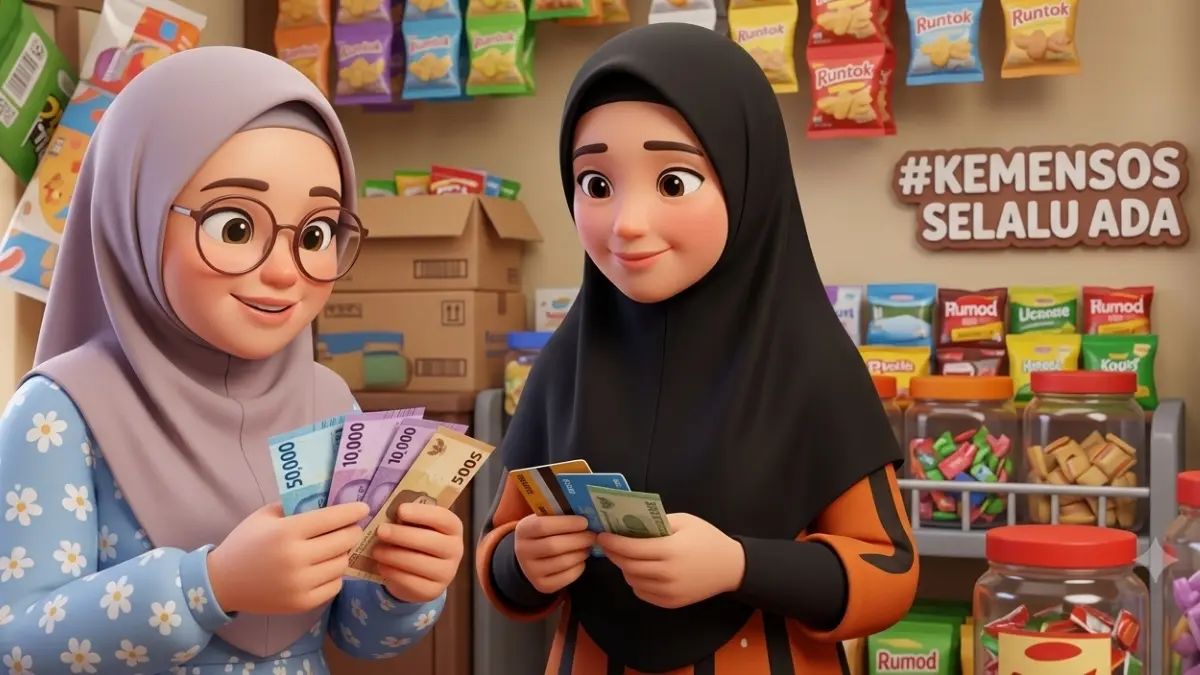 Ilustrasi pencairan bantuan sosial oleh KPM (YouTube Kemensos RI/Diolah dengan Gemini AI)