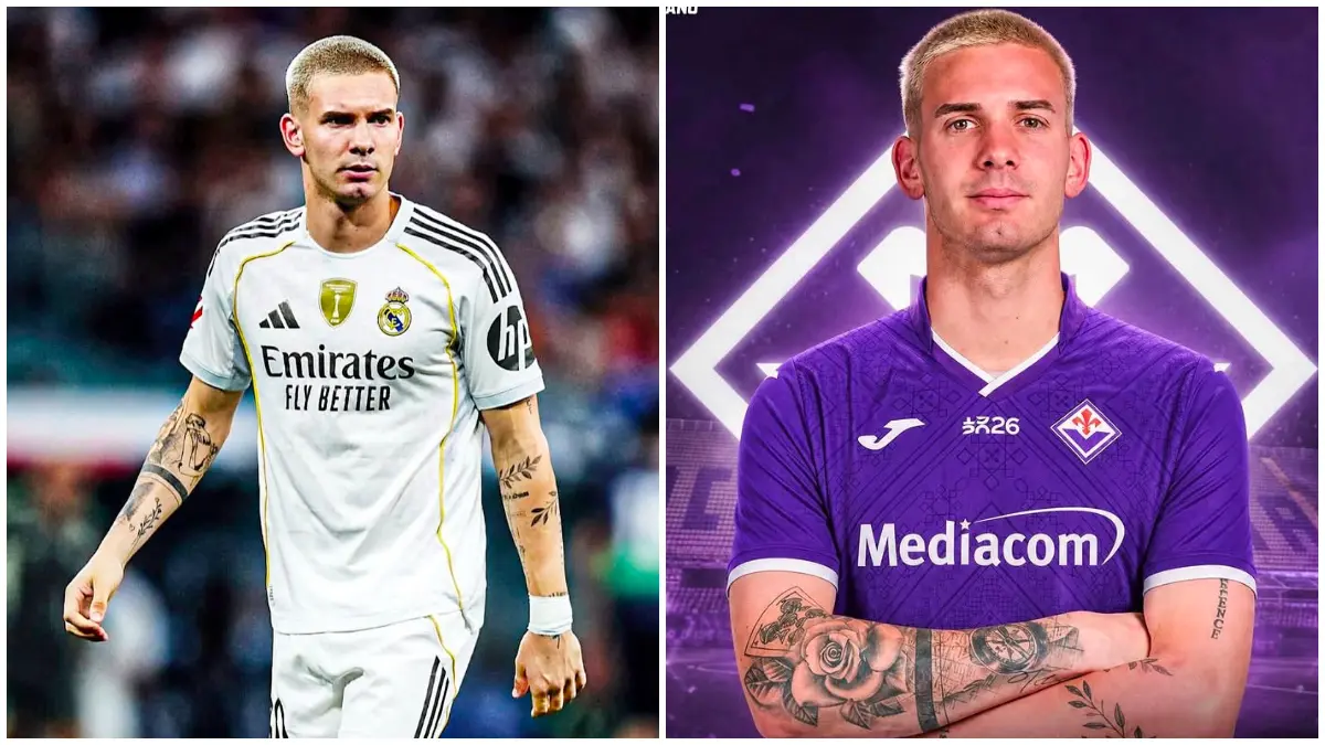 Franco Mastantuono resmi berlabuh ke Fiorentina. (Foto: Instagram @fabriziorom dan @juegosimple)