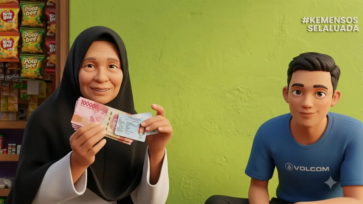 Ilustrasi pencairan bantuan sosial oleh KPM (YouTube Kemensos RI/Diolah dengan Gemini AI)