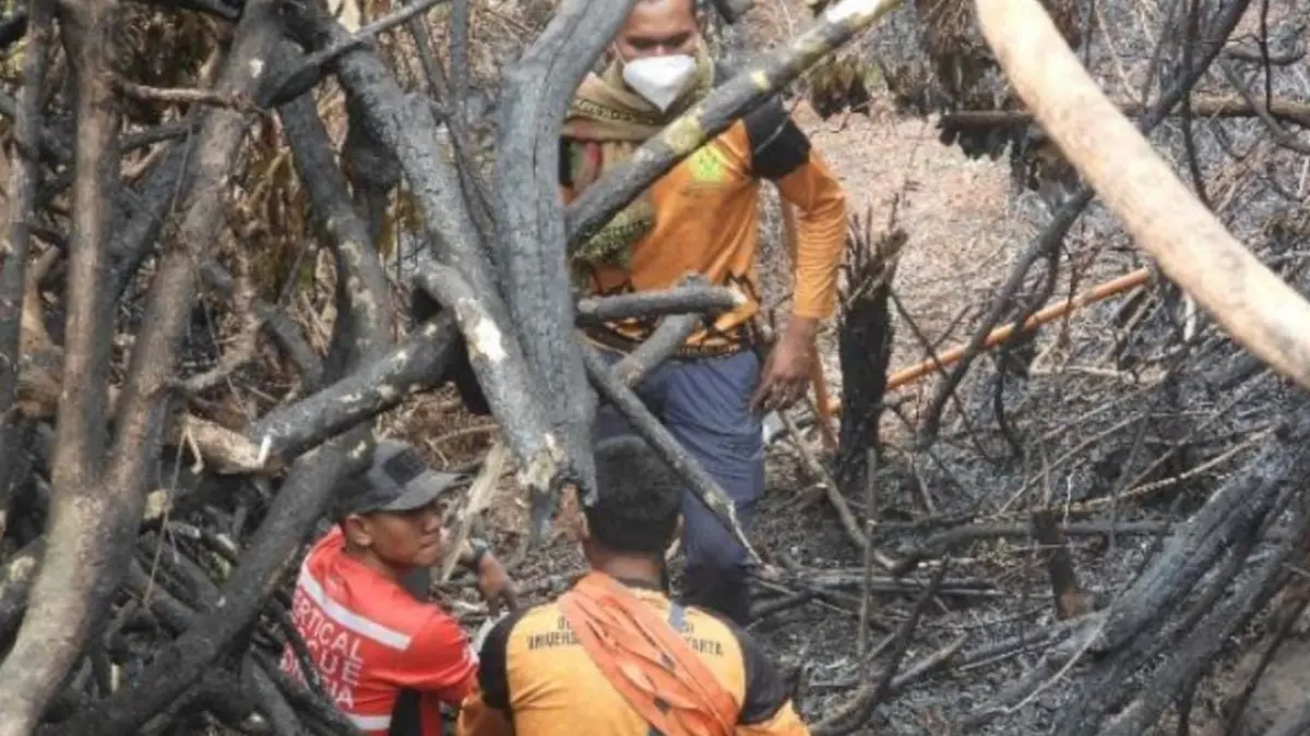 Para relawan di lokasi kebakaran kawasan Taman Nasional Gunung Gede Pangrango (TNGGP), Jawa Barat. (Dok. Balai Besa TNGGP)