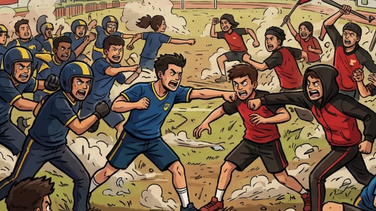 Ilustrasi: Keributan terjadi di lapangan. (Diolah dengan Gemini AI)