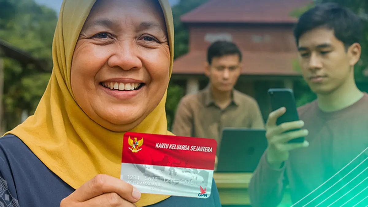Ilustrasi KPM yang memegang kartu KKS (Instagram @bank_indonesia_sultra)