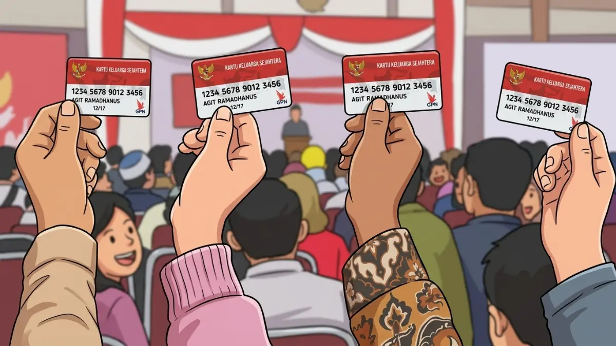 Ilustrasi KPM yang memegang kartu KKS (Instagram @bank_indonesia_sultra/Diolah dengan Gemini AI)
