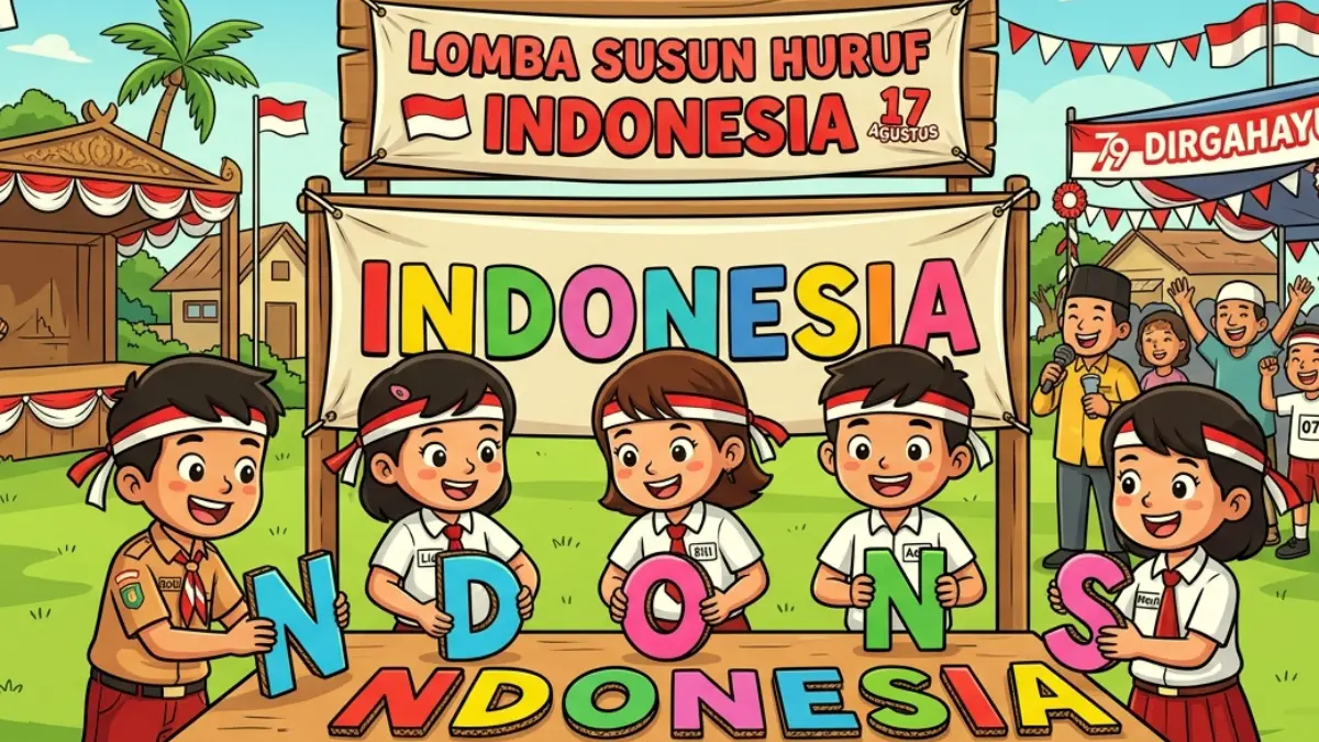 ILUSTRASI: Lomba susun huruf INDONESIA saat lomba 17 Agustusan.