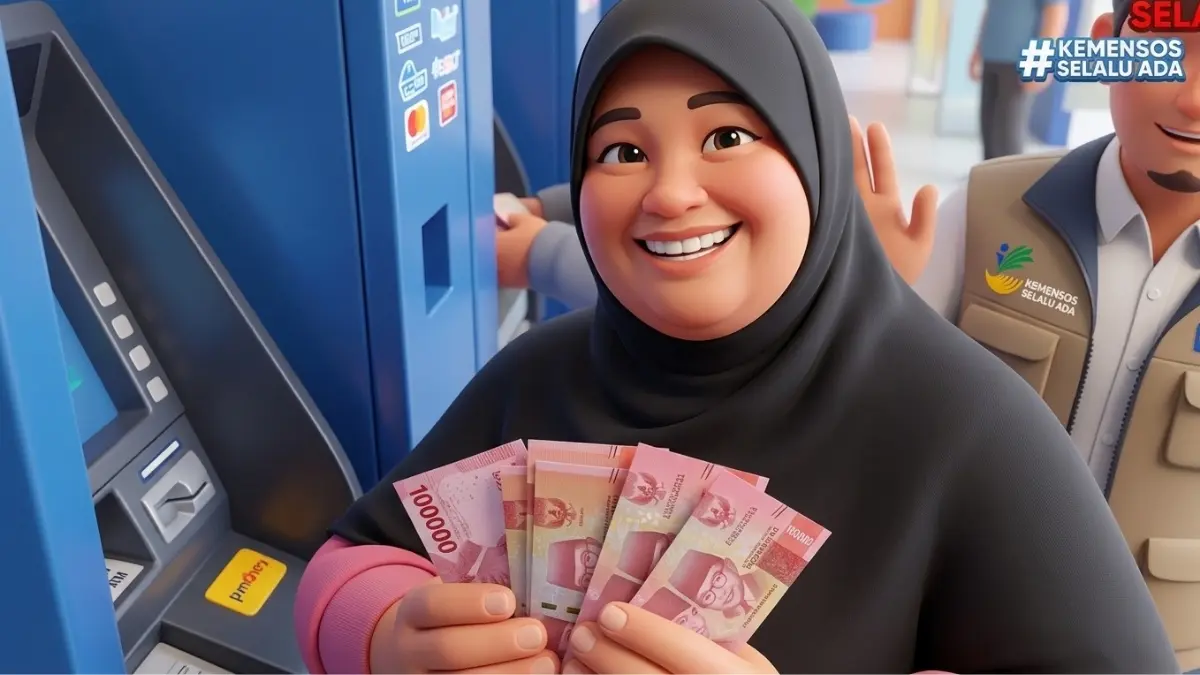 Ilustrasi pencairan bantuan sosial oleh KPM (YouTube Kemensos RI/Diolah dengan Gemini AI)