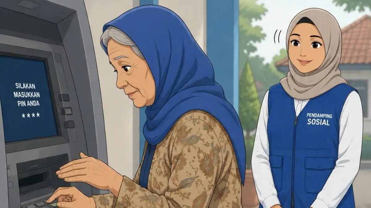Ilustrasi KPM yang melakukan pengecekan dana bansos di mesin ATM didampingi oleh pendamping sosial (Instagram @pkh.pemalang)