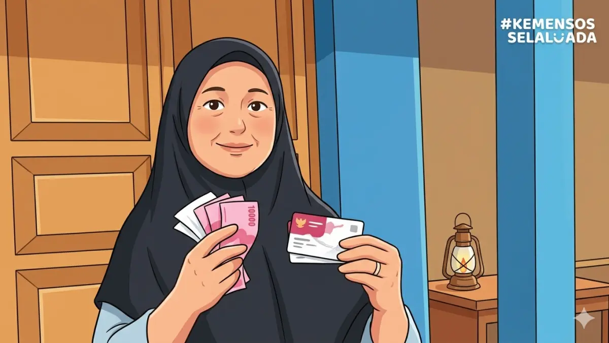 Ilustrasi KPM cairkan bansos di KKS Merah Putih (YouTube Kemensos RI/diolah oleh Gemini AI)