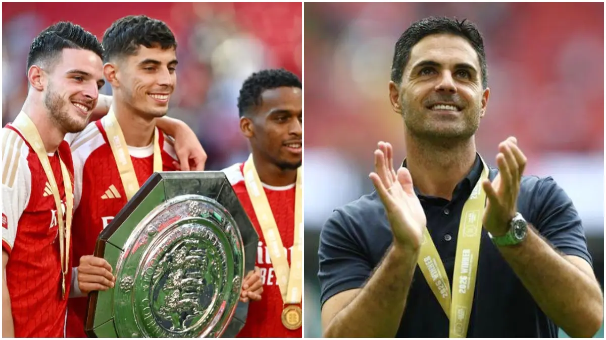 Arsenal membuka musim baru dengan kemenangan meyakinkan 3-0 atas Manchester City dalam ajang FA Community Shield di Cardiff, Wales, Minggu, 16 Agustus 2026.(Foto : Getty Images/Reuters)