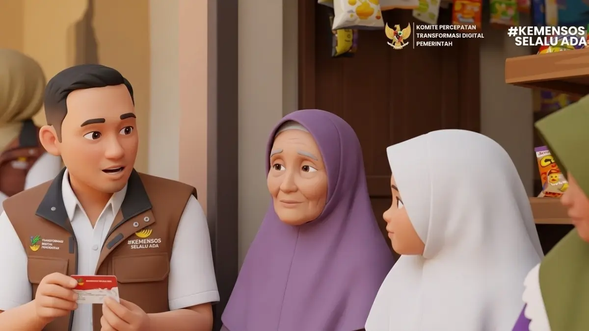 Ilustrasi penyaluran bantuan sosial oleh KPM (YouTube Kemensos RI/Diolah dengan Gemini AI)