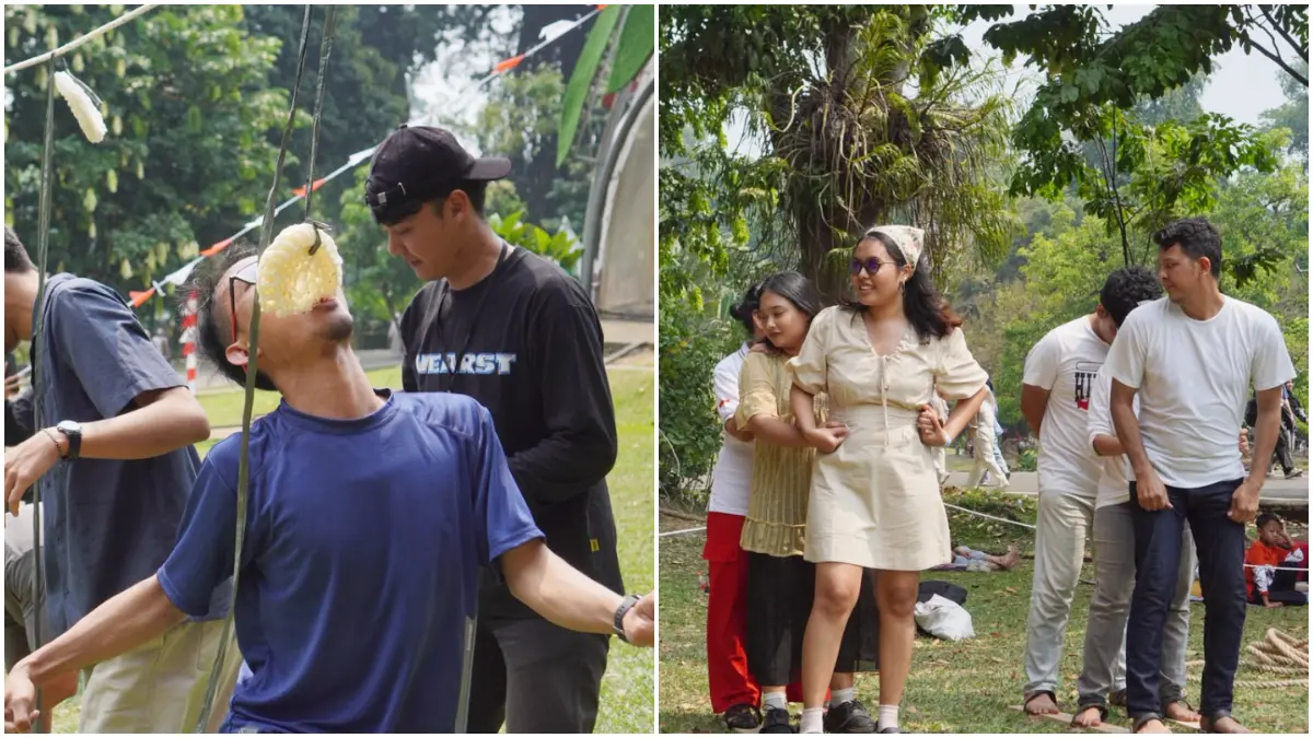 Suasana keseruan lomba 17 Agustusan di Kebun Raya Bogor.