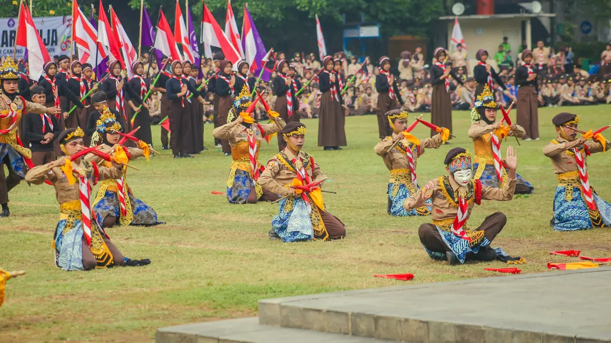 Drama kolosal "Pajajaran Anyar" warnai apel besar Hari ke-65 Pramuka Kota Bogor.  (Diskominfo)