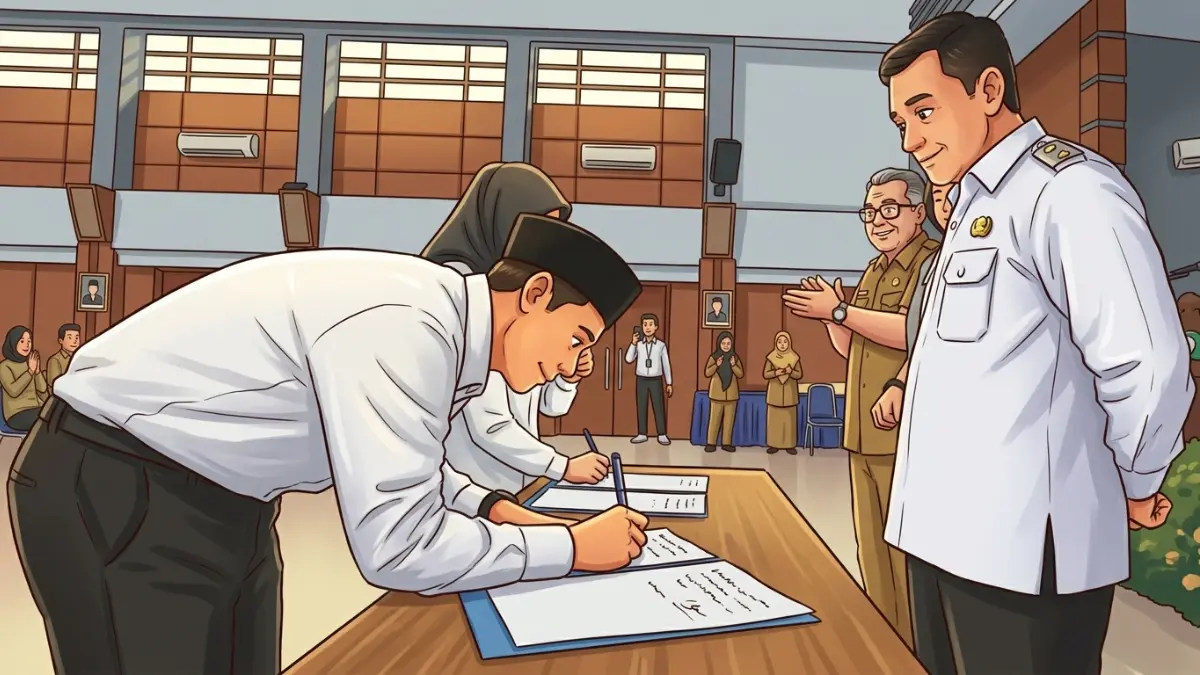 Ilustrasi penandatanganan kontrak PPPK (Instagram @disdikjabar/Diolah dengan Gemini AI)