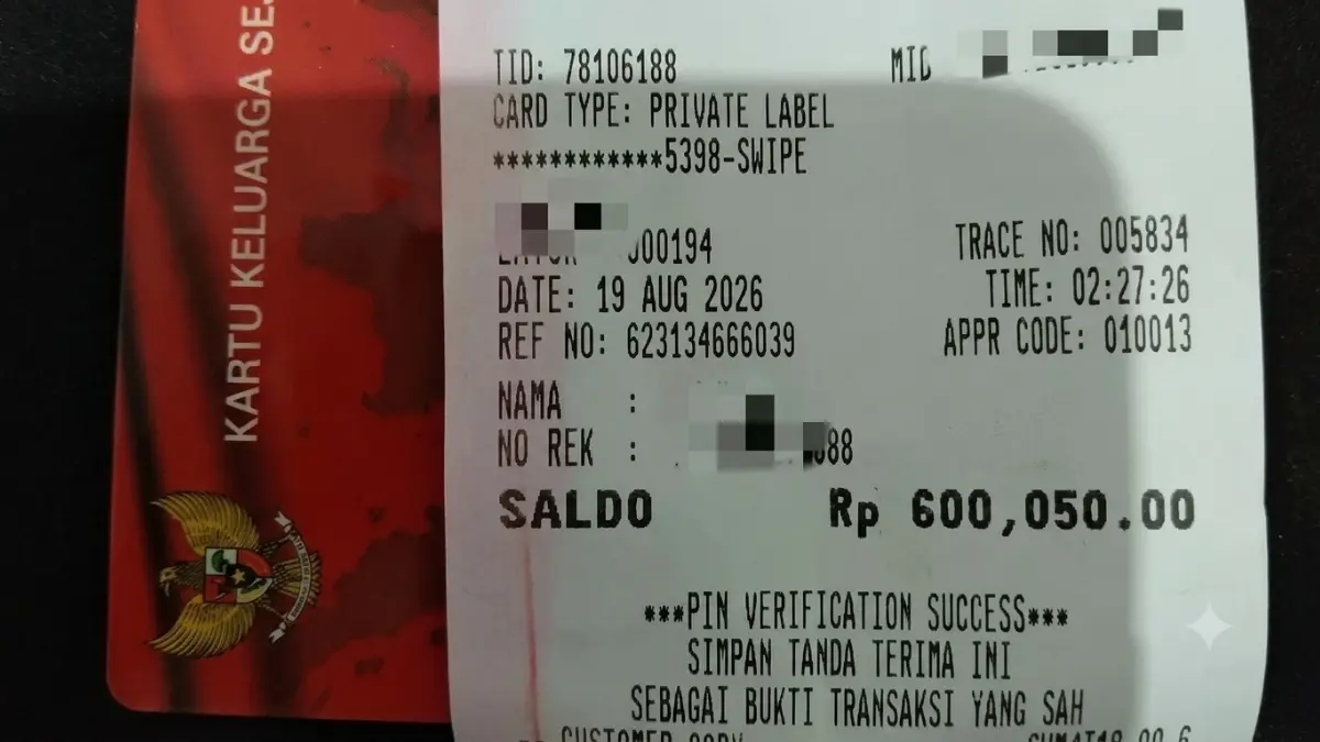 Ilustrasi struk pencairan BPNT KKS Mandiri (YouTube Arfan Saputra Channel)