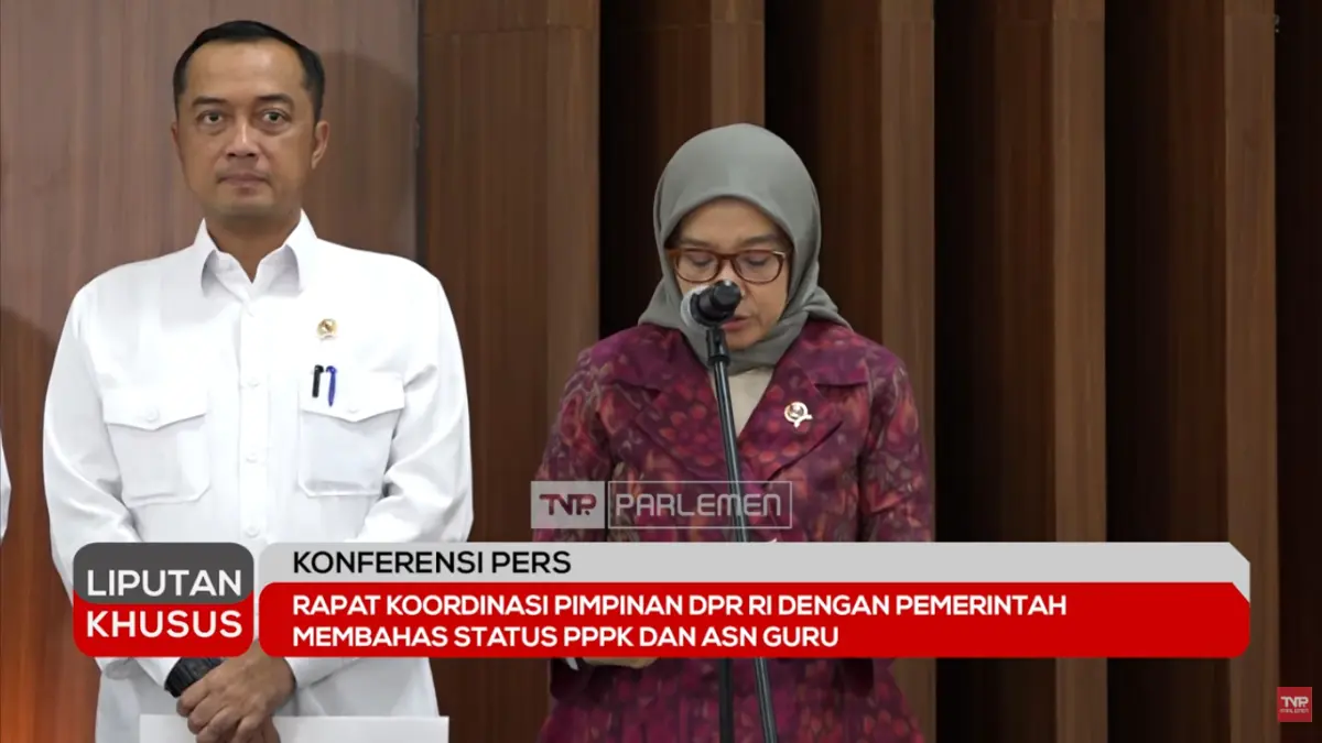 MenPAN RB, Rini Widyantini saat menyampaikan hasil rapat koordinasi tentang status PPPK dan ASN guru (YouTube TVR Parlemen)