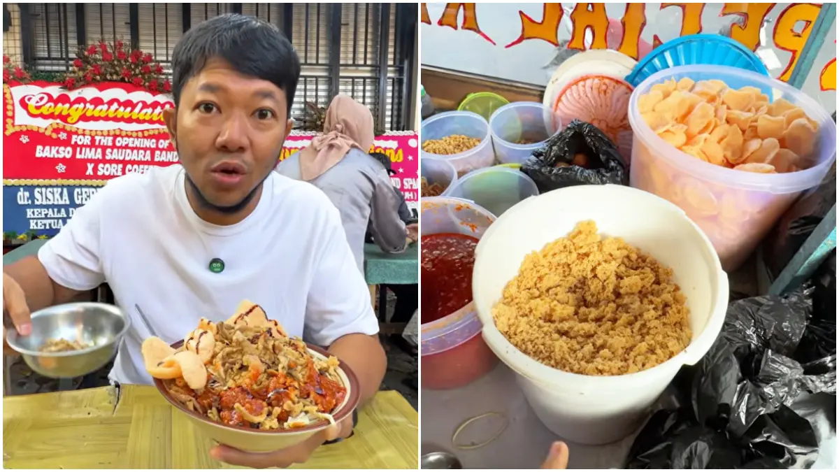 Sajian dari bubur ayam spesial kremesa. (Foto: Kanal Youtube @Kubiler)