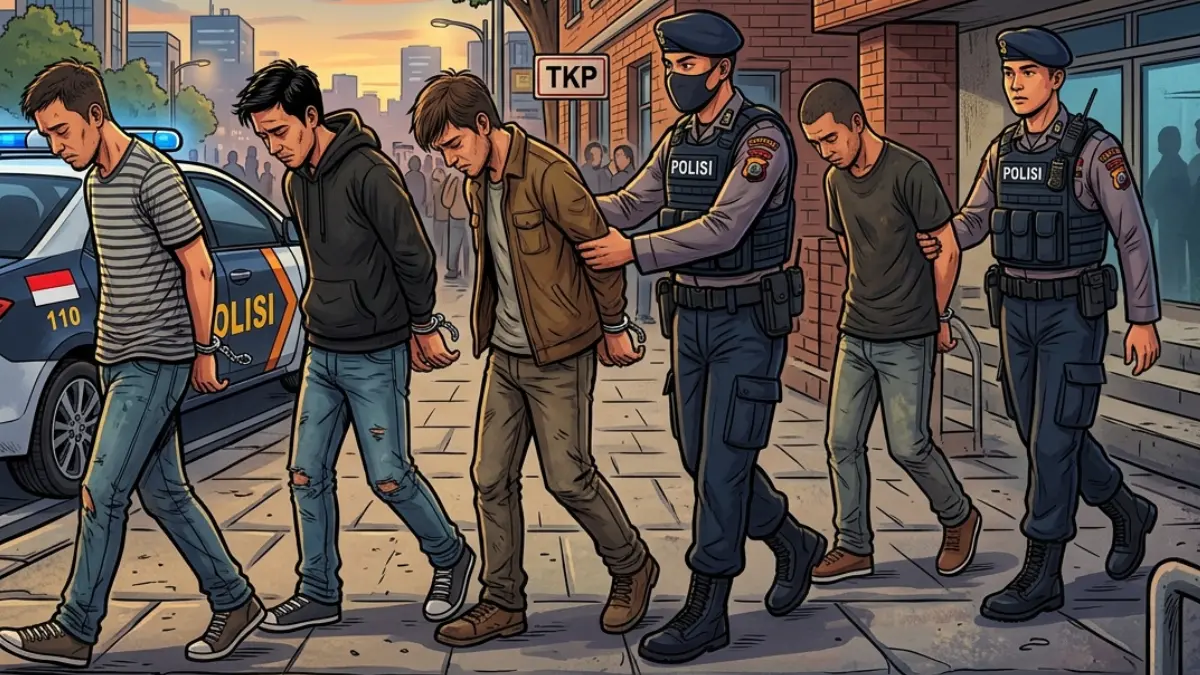 Ilustrasi: Polisi menangkap para pelaku yang diduga terlibat aksi perampokan di Bogor. (Diolah dengan Gemini AI)
