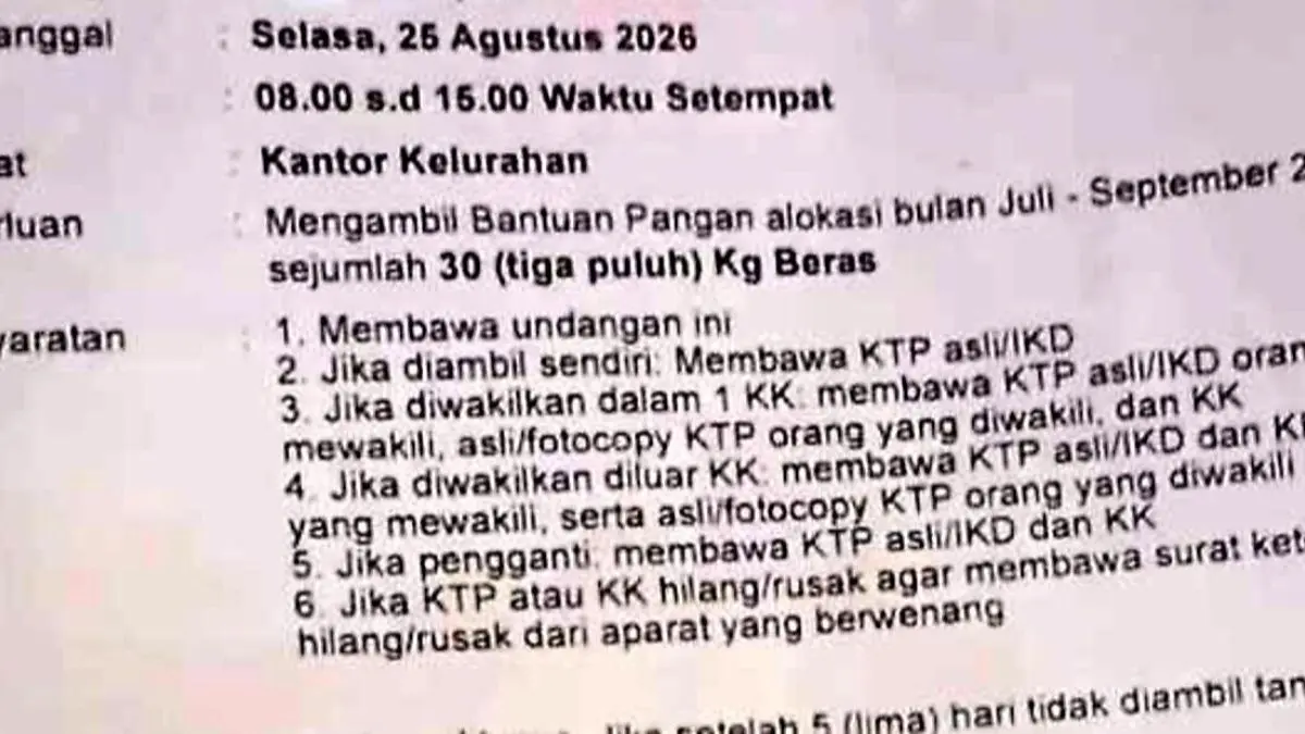Ilustrasi surat undangan pengambilan bansos beras (YouTube Arfan Saputra Channel)
