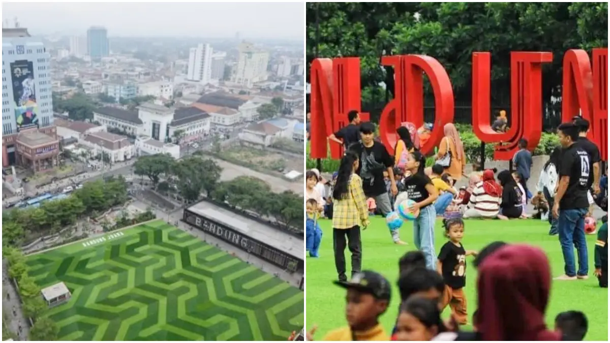 Suasana Alun-Alun Bandung yang kembali dibuka untuk umum setelah menjalani penataan. (Foto : Pemerintah Kota Bandung)