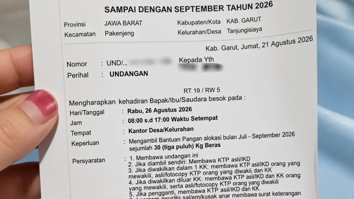 Ilustrasi surat undangan bansos beras (YouTube Arfan Saputra Channel)