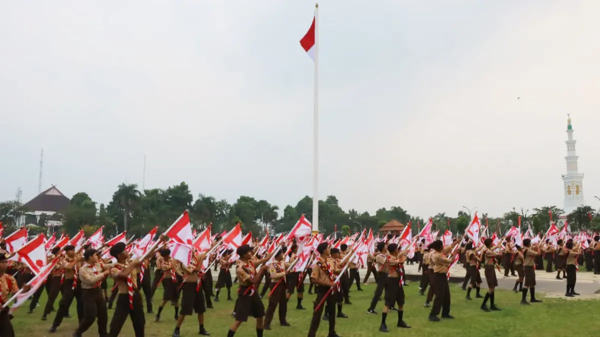 Peringatan Hari Pramuka ke-65 yang diadakan Gerakan Pramuka Kwartir Cabang Kabupaten Bogor di Alun-Alun Kabupaten Bogor, Rabu, 26 Agustus 2026. (Hendi Novian/Radar Bogor)