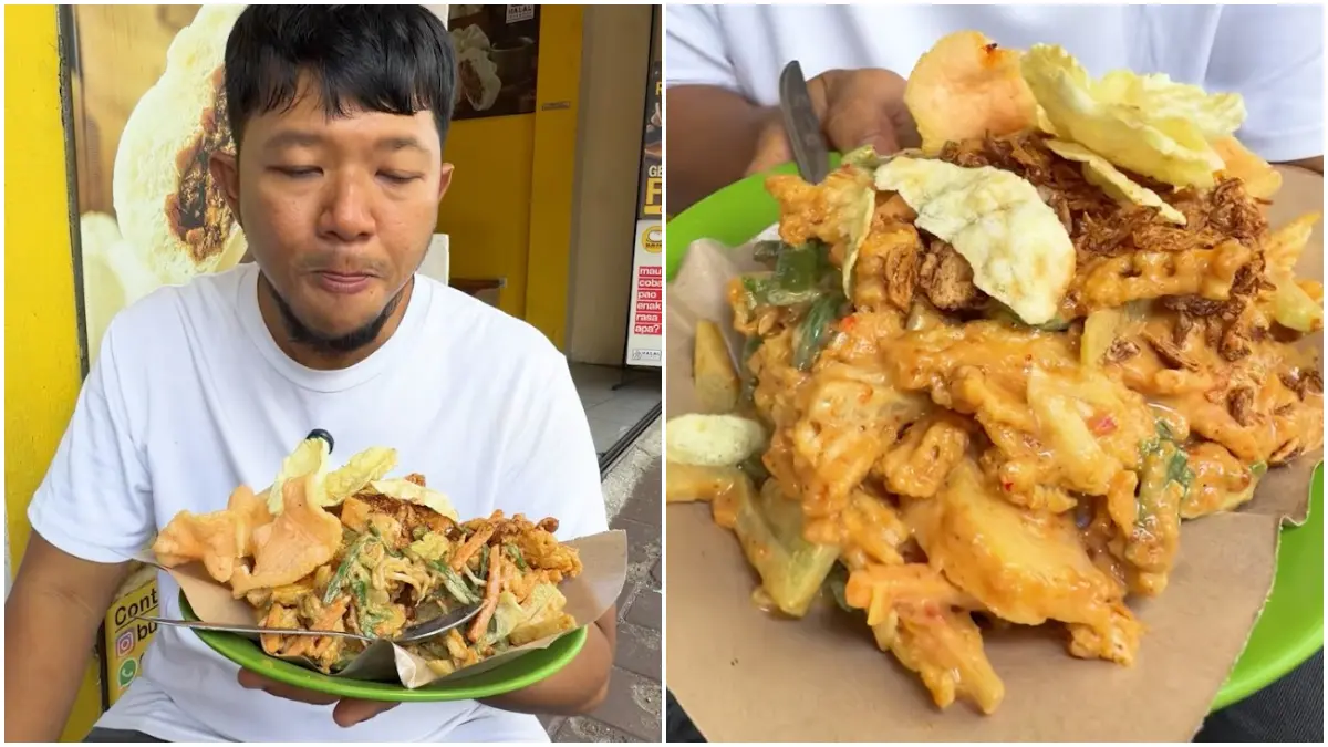 Tampilan Gado-Gado Bu Tuti di Suryakencana Kota Bogor yang legendaris sejak 1983 dengan bumbu kacang sangrai. (Foto : YouTube KUBILER)