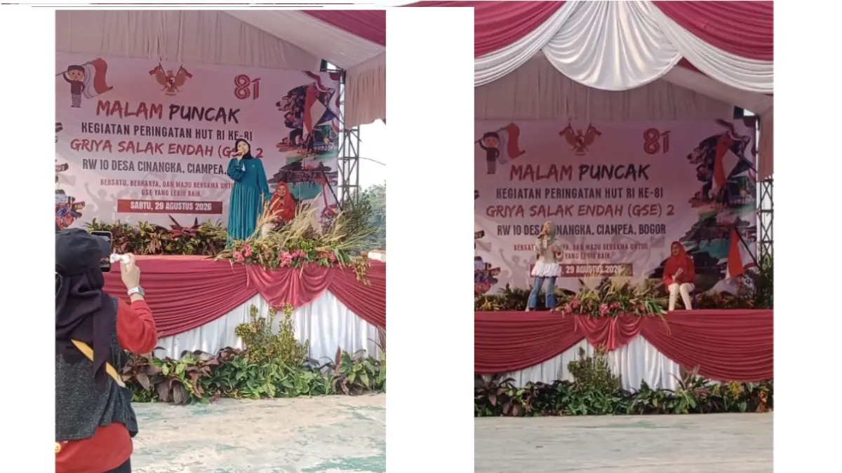 Ibu dan anak yang menjadi peserta lomba karaoke GSE 2 Desa Cinangka Ciampea Bogor