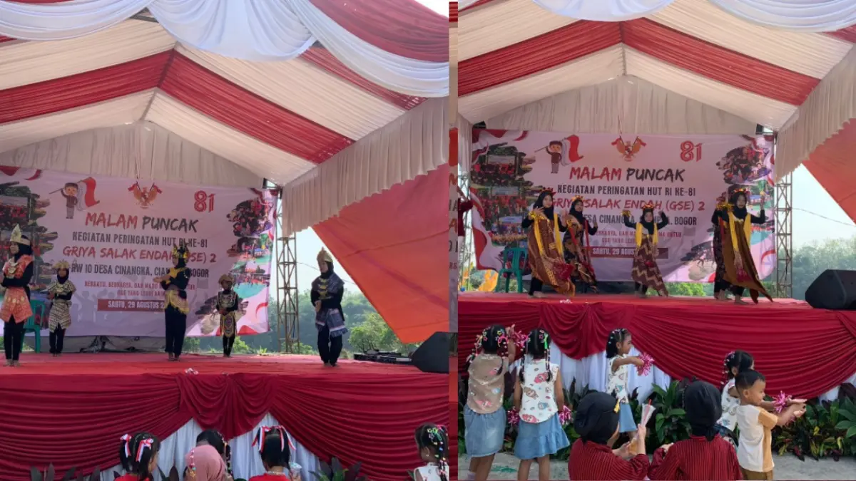 Sejumlah tarian daerah ikut memeriahkan rangkaian acara Puncak Kegiatan HUT RI di GSE 2 Desa Cinangka Kecamatan Ciampea Bogor