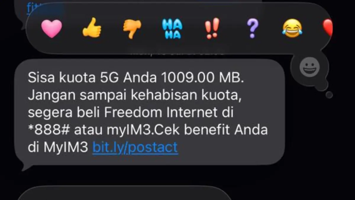 Ilustrasi keterangan kuota internet di salah satu operator. Foto: tangkapan layar