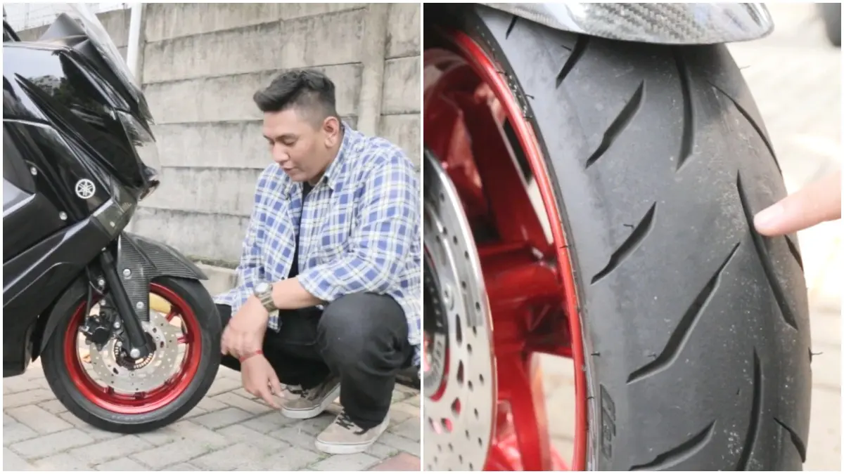 Tampilan pengecekkan hingga perawatan pada ban motor. (Foto: Kanal Youtube @MotorPlus)