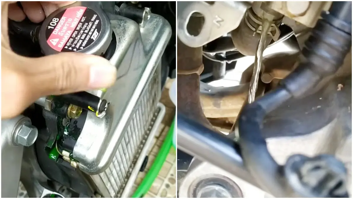 Tampilan penggantian air radiator atua coolant pada motor Honda Vario. (Foto: Kanal Youtube @Garasi24id)