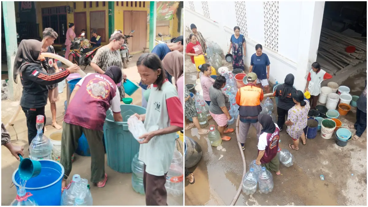 Penyaluran air bersih kepada masyarakat di Desa Sukamaju, Kecamatan Jonggol, Kabupaten Bogor.